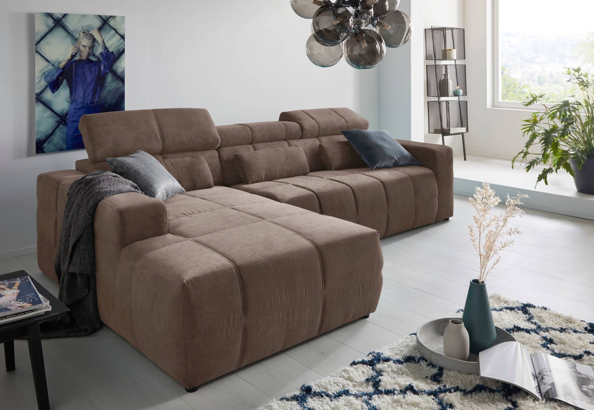 DOMO collection Ecksofa »Brandon grosse Ausführung B/T/H: 289/177/80 cm, auch in Leder und Cord«, mit Kopfteilverstellung, wahlweise Sitztiefenverstellung, L-Form von DOMO collection