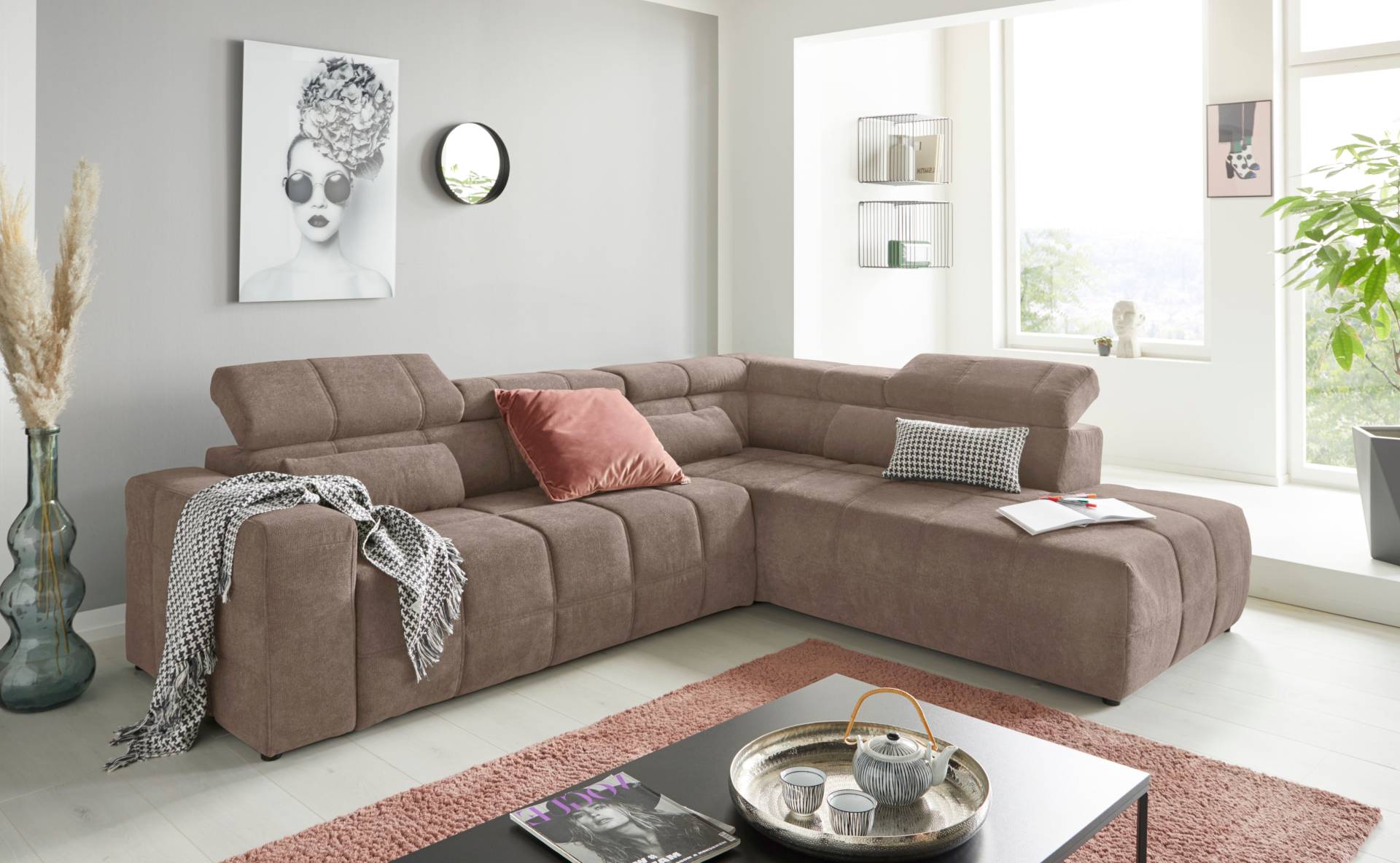 DOMO collection Ecksofa »Brandon L-Form, auch in Leder«, inklusive Kopfteilverstellung, wahlweise mit Sitztiefenverstellung von DOMO collection