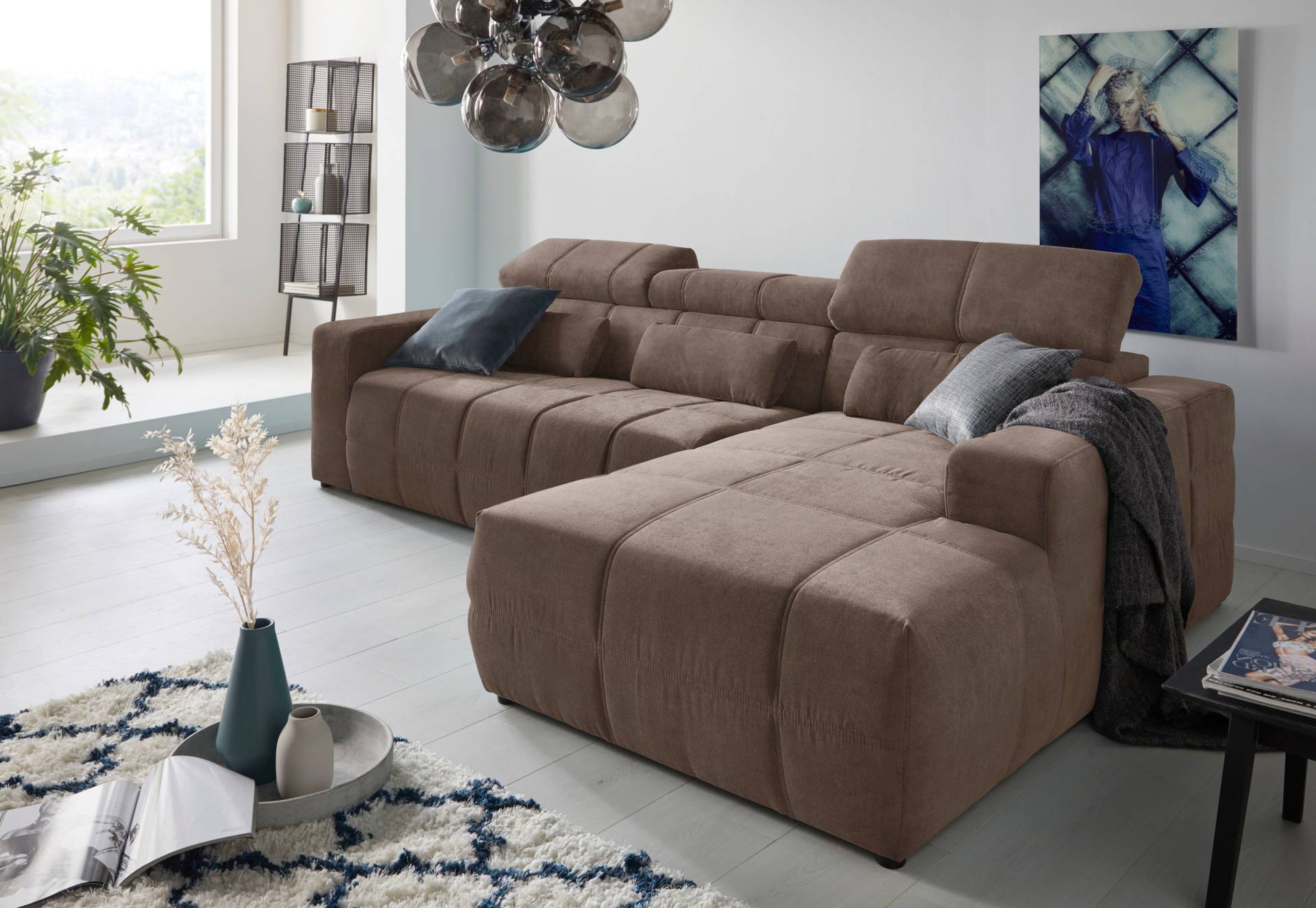 DOMO collection Ecksofa »Brandon grosse Ausführung B/T/H: 289/177/80 cm, auch in Leder und Cord«, mit Kopfteilverstellung, wahlweise Sitztiefenverstellung, L-Form von DOMO collection