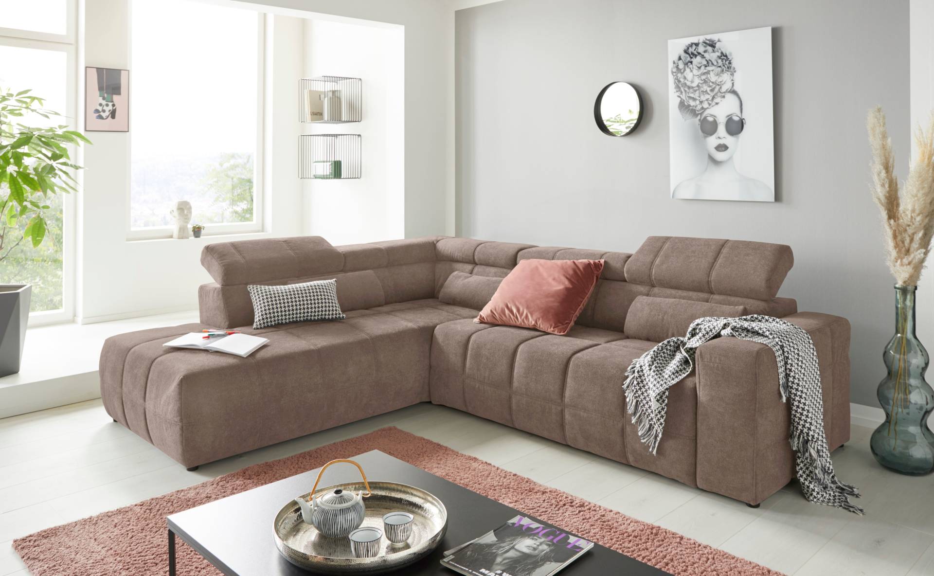 DOMO collection Ecksofa »Brandon L-Form, auch in Leder«, inklusive Kopfteilverstellung, wahlweise mit Sitztiefenverstellung von DOMO collection