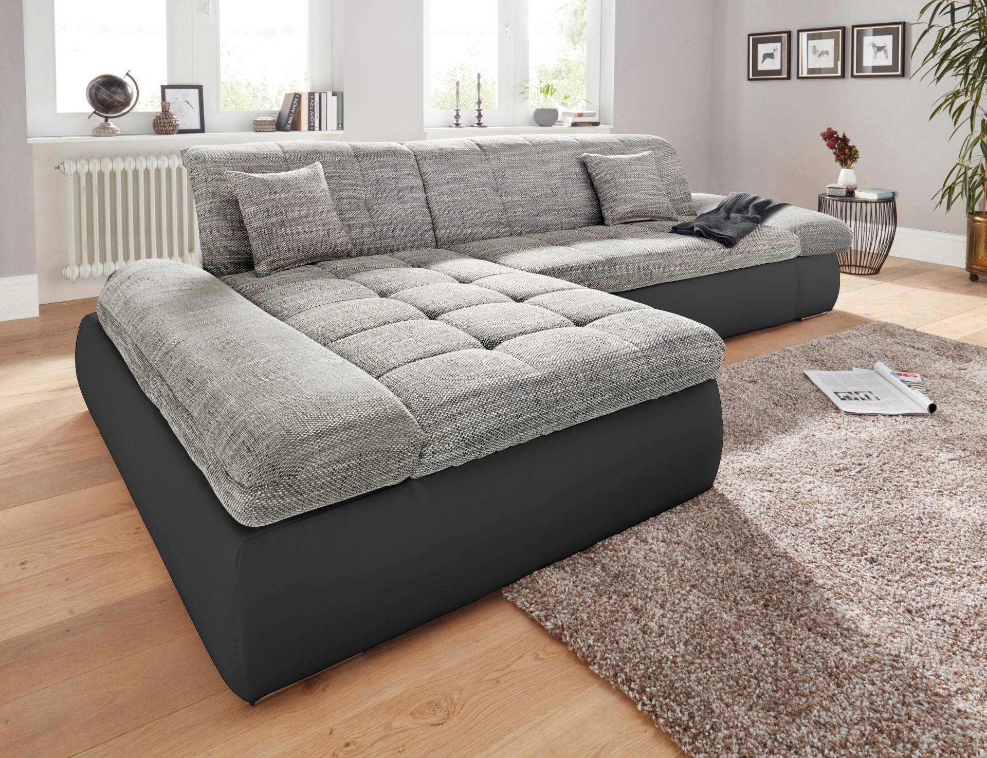 DOMO collection Ecksofa »PB Moric wahlweise mit Bettfunktion + Armteilverstellung, L-Form«, im XXL-Format, B/T/H:300/172/80 cm, feine Steppung von DOMO collection