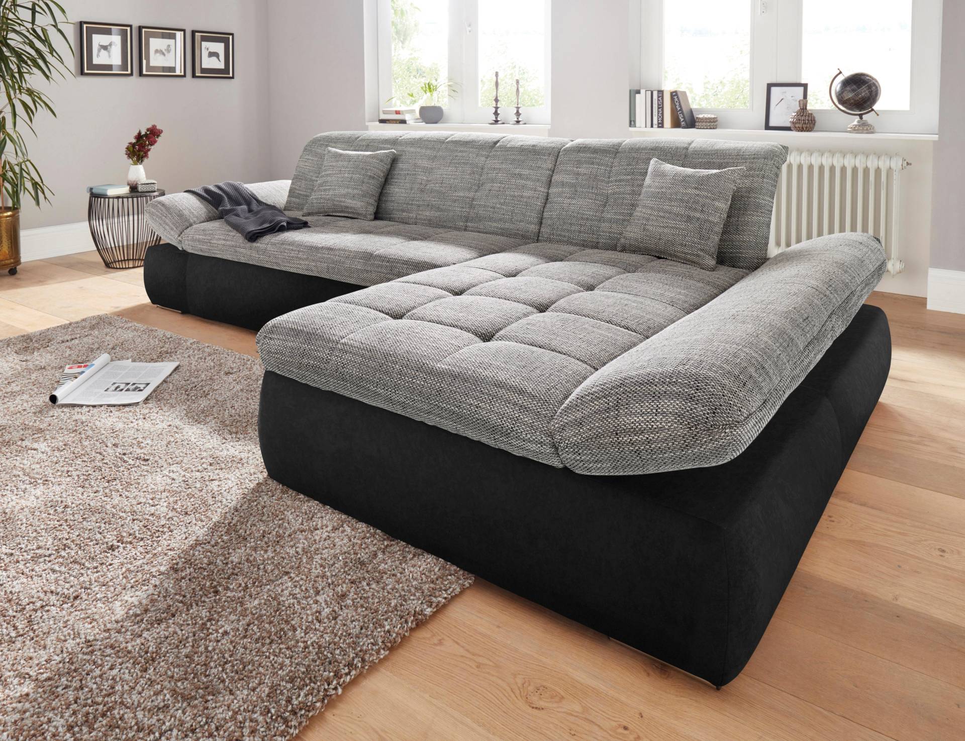 DOMO collection Ecksofa »PB Moric wahlweise mit Bettfunktion + Armteilverstellung, L-Form«, im XXL-Format, B/T/H:300/172/80 cm, feine Steppung von DOMO collection