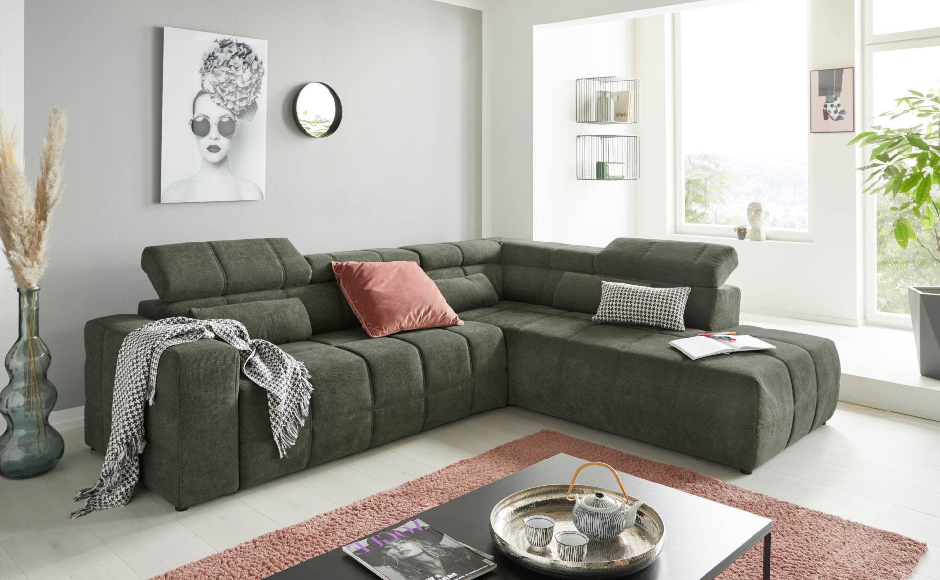 DOMO collection Ecksofa »Brandon L-Form, auch in Leder«, inklusive Kopfteilverstellung, wahlweise mit Sitztiefenverstellung von DOMO collection