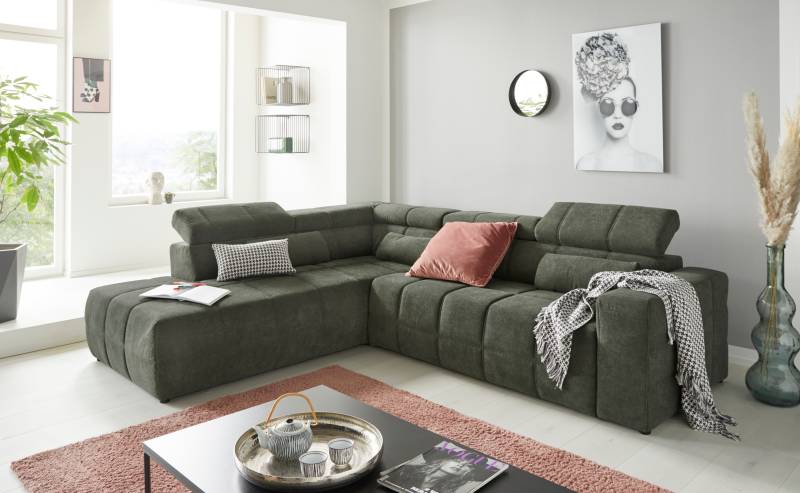 DOMO collection Ecksofa »Brandon L-Form, auch in Leder«, inklusive Kopfteilverstellung, wahlweise mit Sitztiefenverstellung von DOMO collection