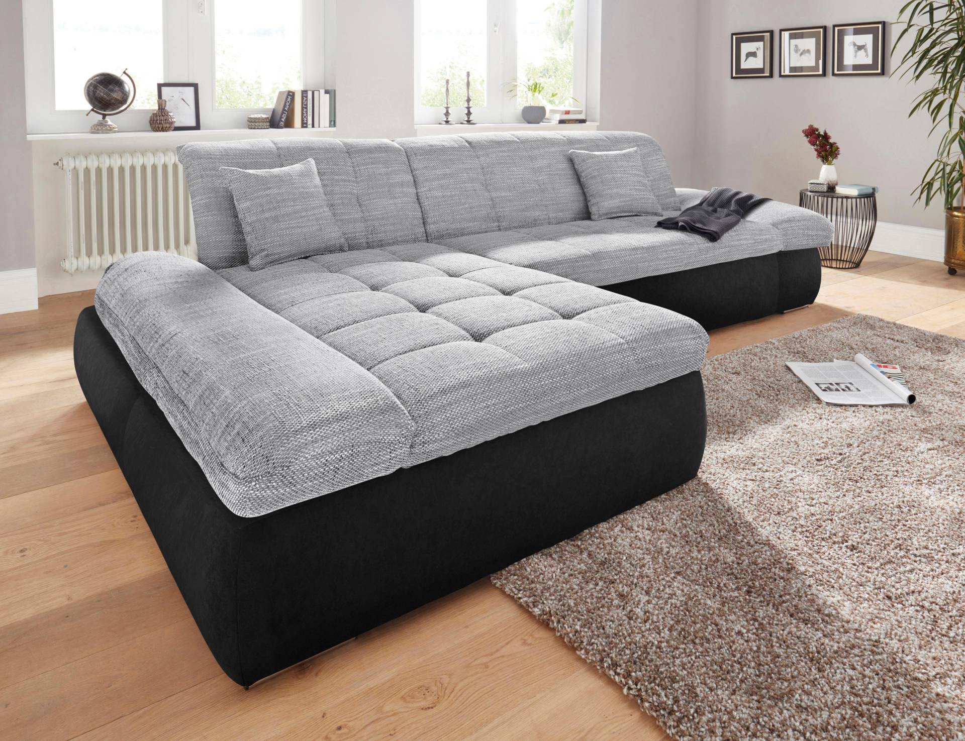 DOMO collection Ecksofa »PB Moric wahlweise mit Bettfunktion + Armteilverstellung, L-Form«, im XXL-Format, B/T/H:300/172/80 cm, feine Steppung von DOMO collection