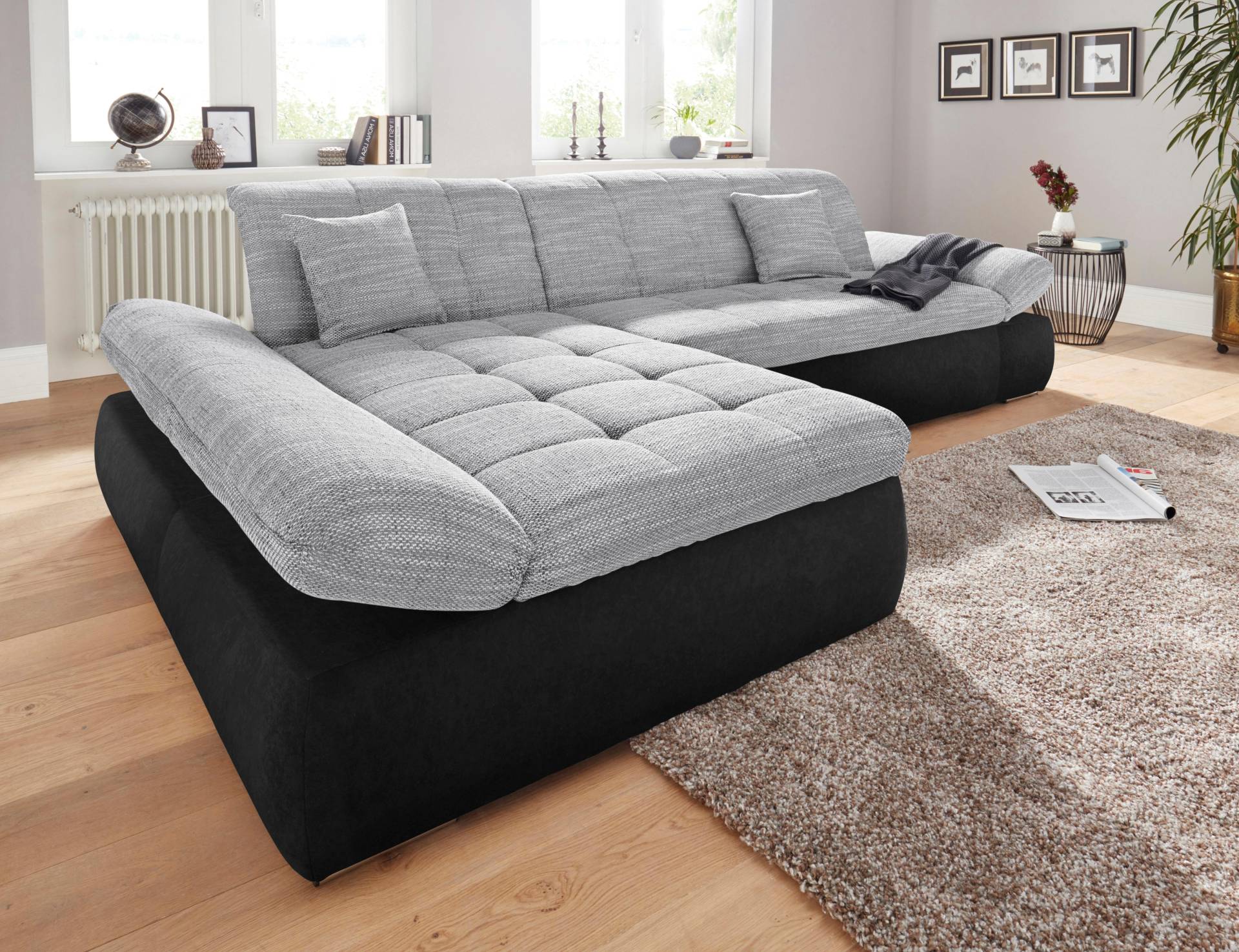 DOMO collection Ecksofa »PB Moric wahlweise mit Bettfunktion + Armteilverstellung, L-Form«, im XXL-Format, B/T/H:300/172/80 cm, feine Steppung von DOMO collection