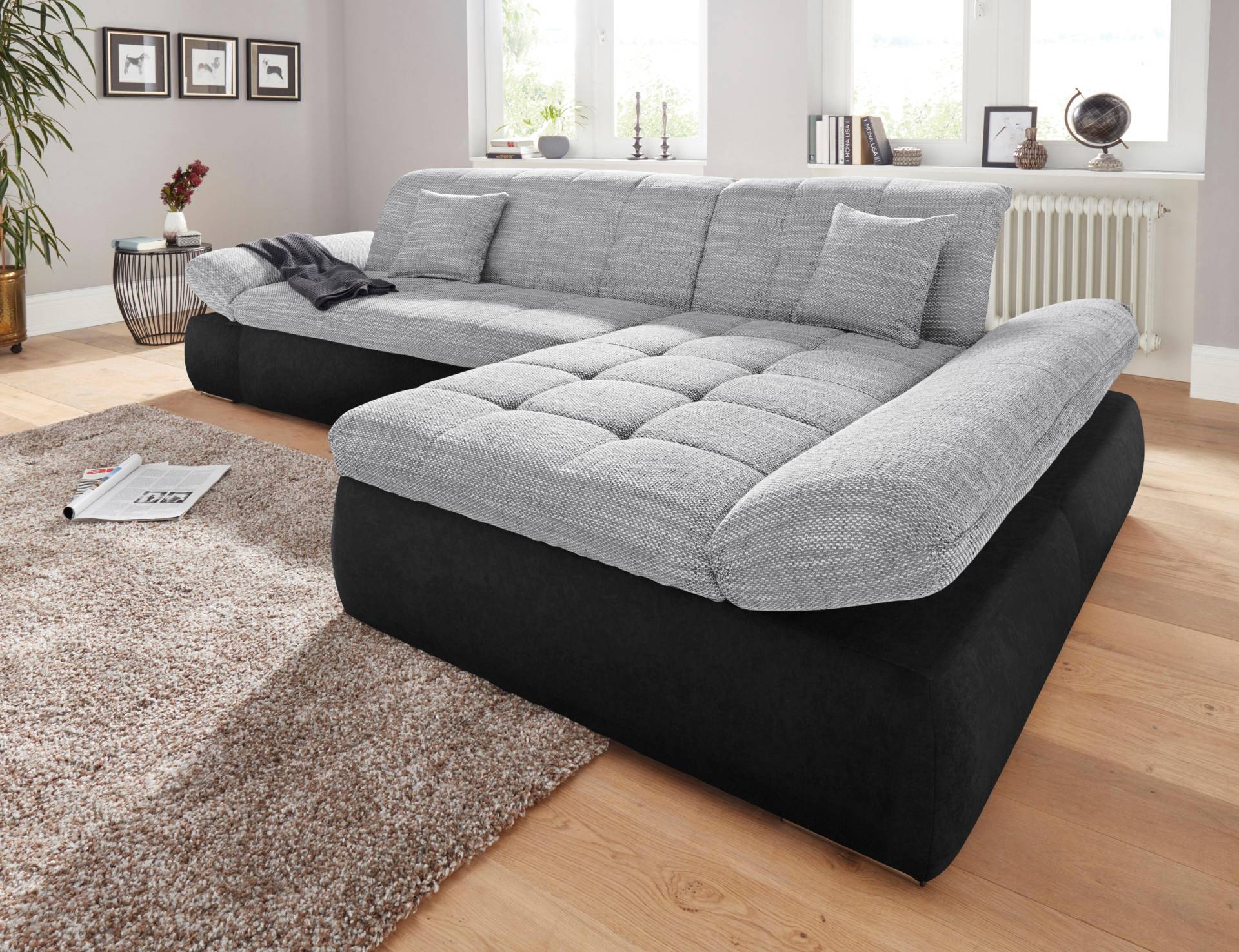 DOMO collection Ecksofa »PB Moric wahlweise mit Bettfunktion + Armteilverstellung, L-Form«, im XXL-Format, B/T/H:300/172/80 cm, feine Steppung von DOMO collection