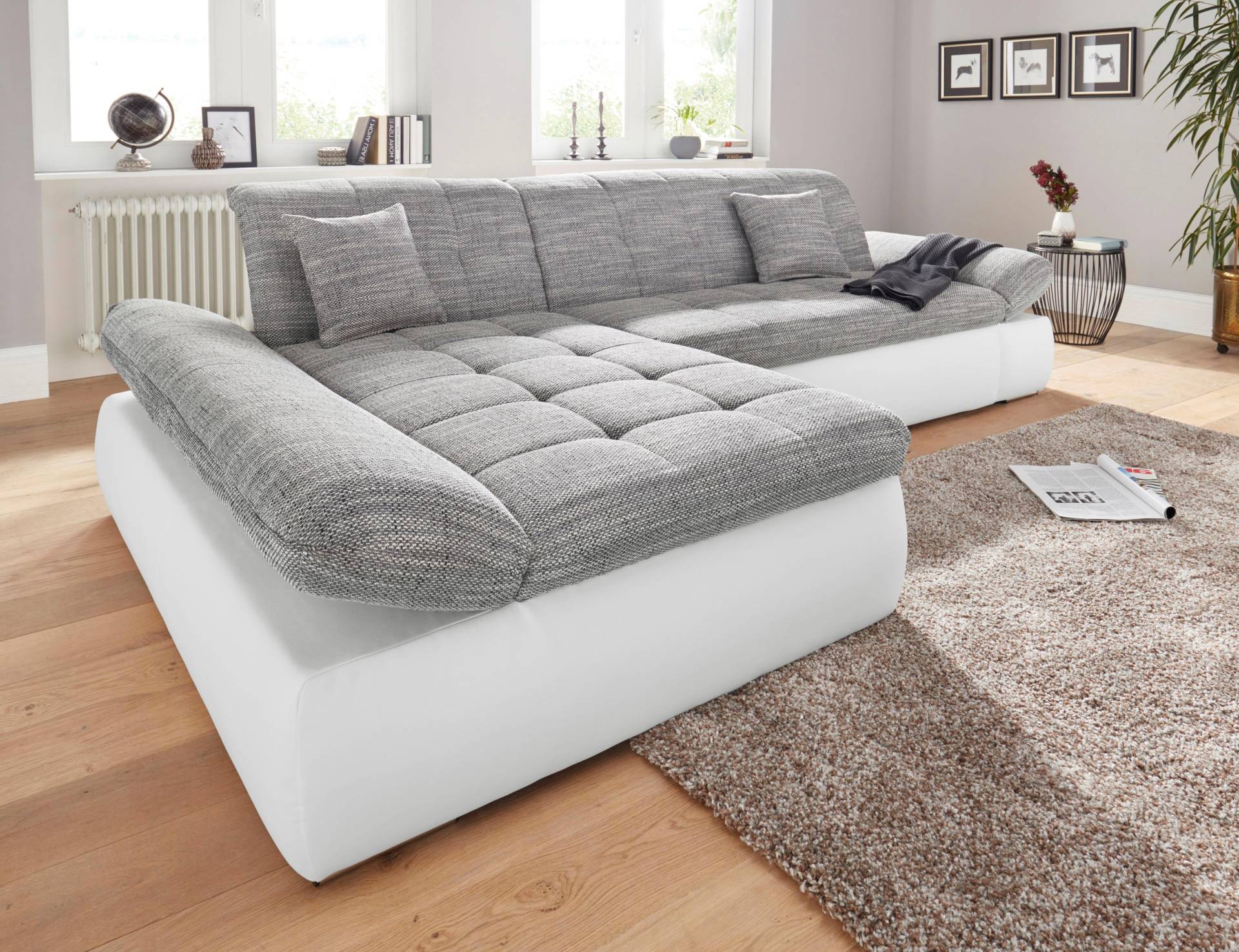 DOMO collection Ecksofa »PB Moric wahlweise mit Bettfunktion + Armteilverstellung, L-Form«, im XXL-Format, B/T/H:300/172/80 cm, feine Steppung von DOMO collection