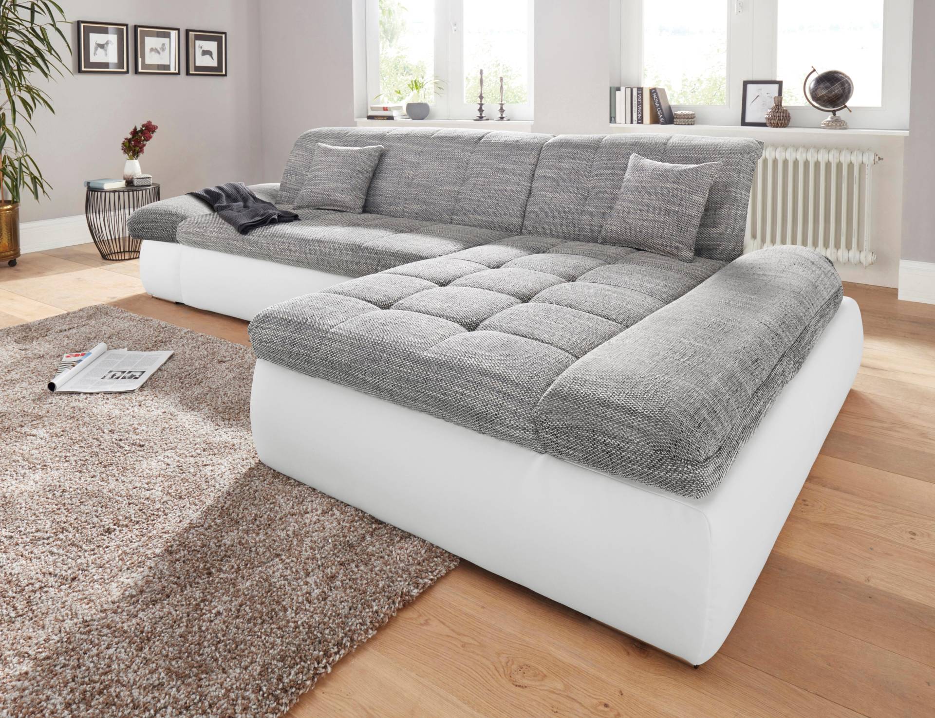 DOMO collection Ecksofa »PB Moric wahlweise mit Bettfunktion + Armteilverstellung, L-Form«, im XXL-Format, B/T/H:300/172/80 cm, feine Steppung von DOMO collection