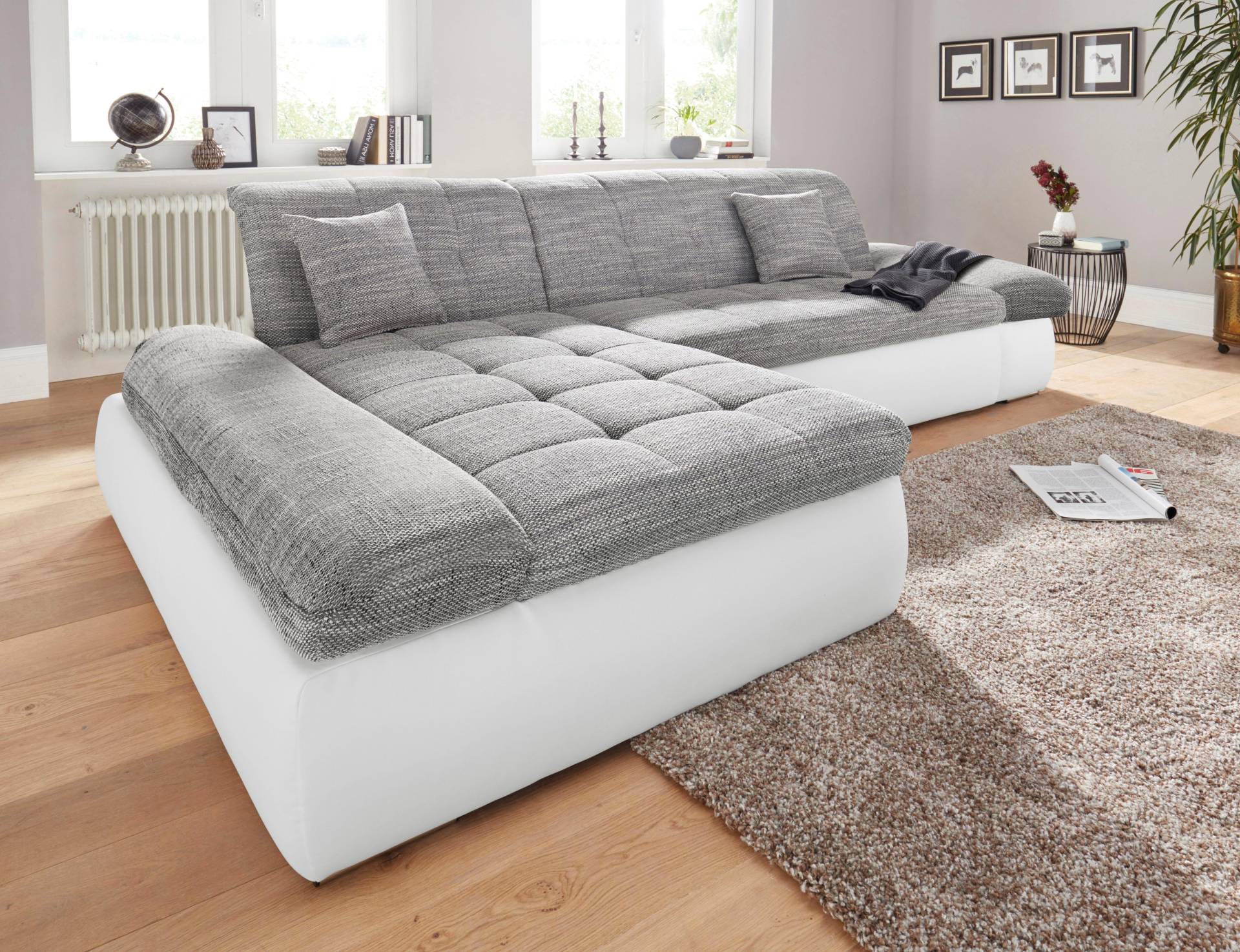 DOMO collection Ecksofa »PB Moric wahlweise mit Bettfunktion + Armteilverstellung, L-Form«, im XXL-Format, B/T/H:300/172/80 cm, feine Steppung von DOMO collection