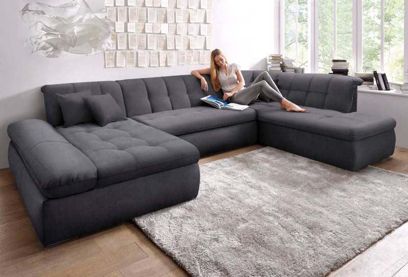 DOMO collection Wohnlandschaft »Moric Luxus incl. Zierkissen«, U-Form, bis 140kg pro Sitzplatz belastbar, XXL B/T/H: 353/216/80 cm von DOMO collection