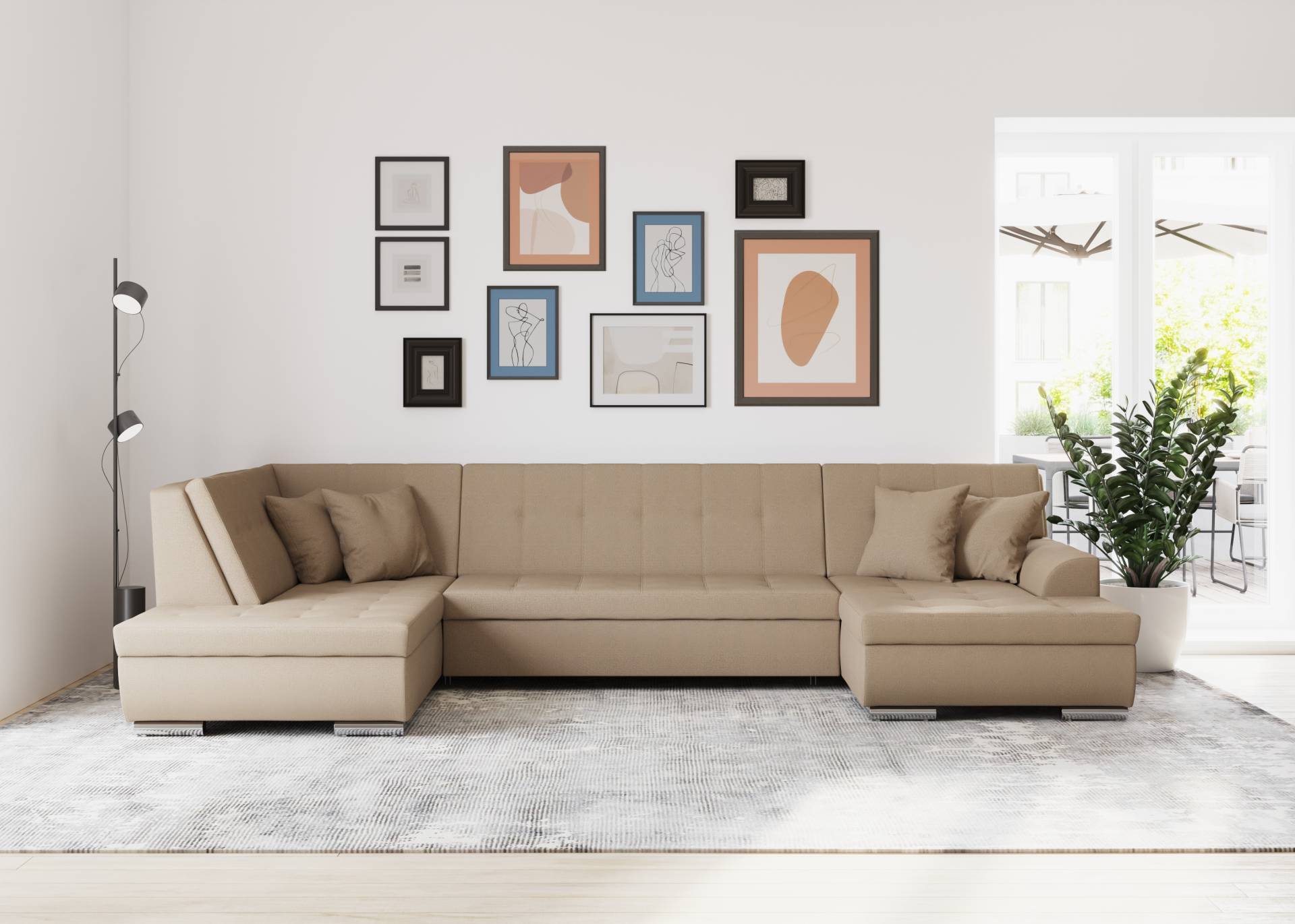 DOMO collection Wohnlandschaft »Treviso incl. Zierkissen, moderne Steppung, XXL: B/T/H: 364/201/83 cm«, wahlweise mit Bettfunktion, in vielen Bezugsarten auch in Cord U-Form DOMO collection Wohnlandschaft »Treviso incl. Zierkissen, moderne Steppung, XXL: B/T/H: 364/201/83 cm«, wahlweise mit Bettfunktion, in vielen Bezugsarten auch in Cord U-Form von DOMO collection