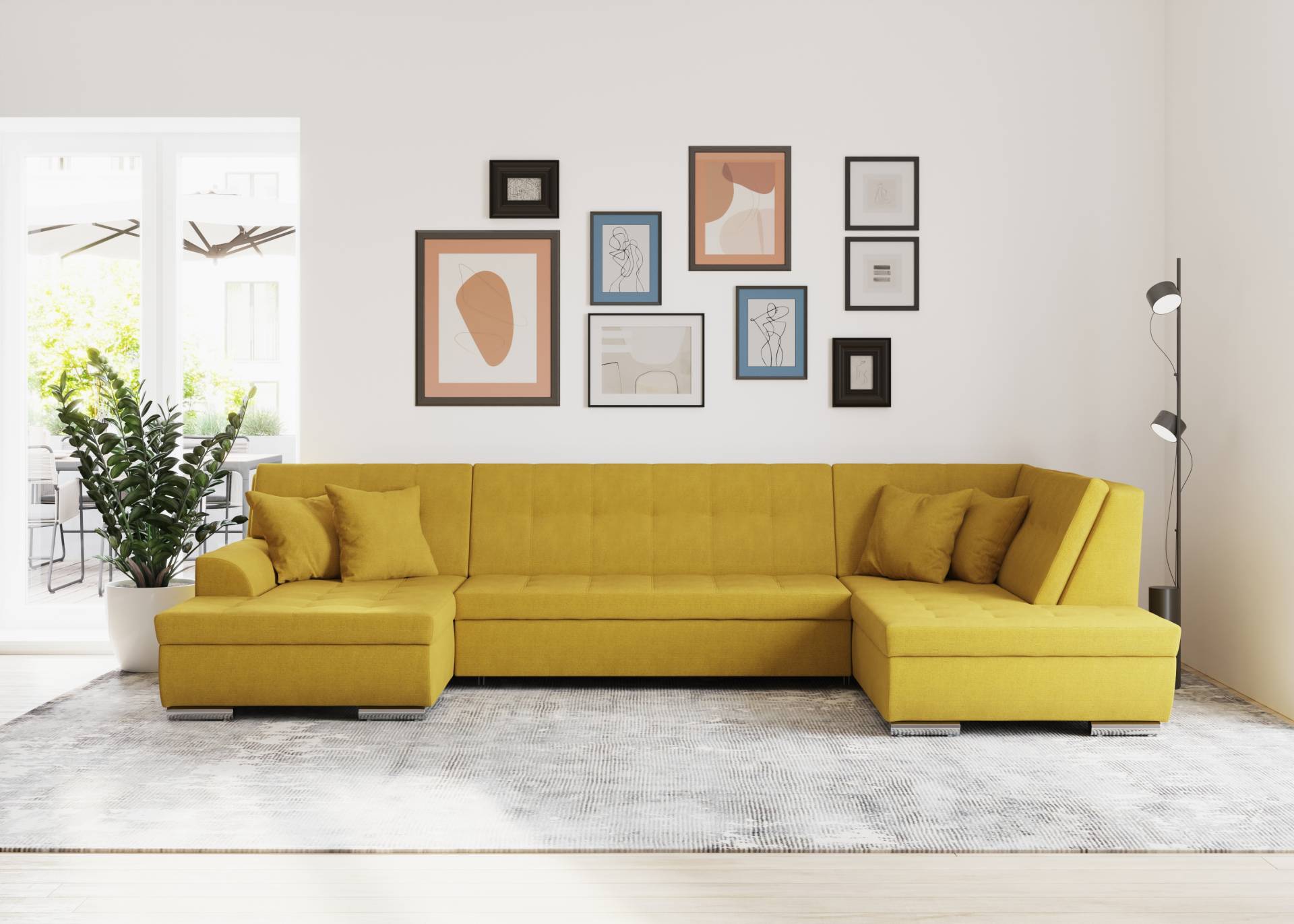 DOMO collection Wohnlandschaft »Treviso incl. Zierkissen, moderne Steppung, XXL: B/T/H: 364/201/83 cm«, wahlweise mit Bettfunktion, in vielen Bezugsarten auch in Cord U-Form DOMO collection Wohnlandschaft »Treviso incl. Zierkissen, moderne Steppung, XXL: B/T/H: 364/201/83 cm«, wahlweise mit Bettfunktion, in vielen Bezugsarten auch in Cord U-Form von DOMO collection