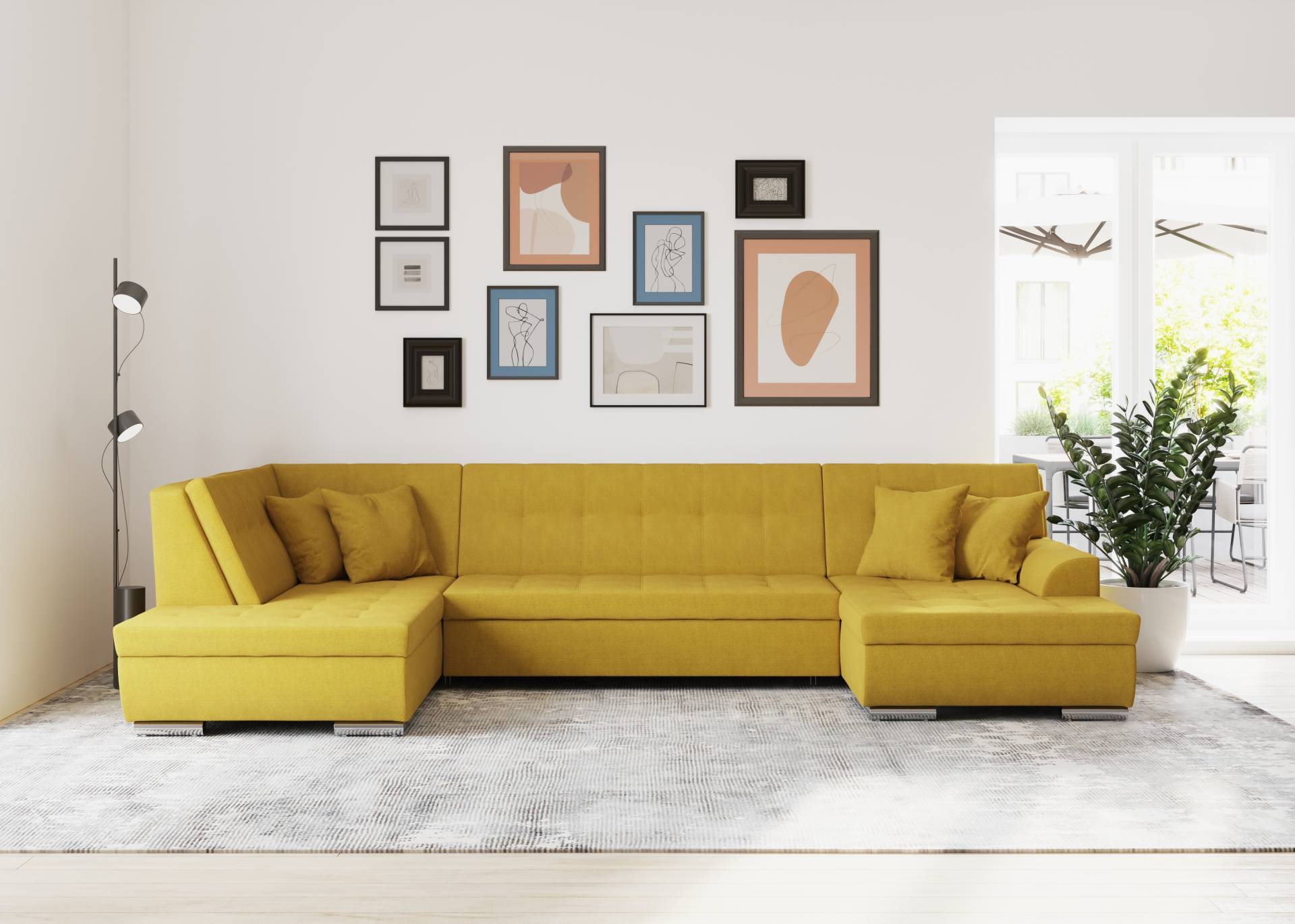 DOMO collection Wohnlandschaft »Treviso incl. Zierkissen, moderne Steppung, XXL: B/T/H: 364/201/83 cm«, wahlweise mit Bettfunktion, in vielen Bezugsarten auch in Cord U-Form DOMO collection Wohnlandschaft »Treviso incl. Zierkissen, moderne Steppung, XXL: B/T/H: 364/201/83 cm«, wahlweise mit Bettfunktion, in vielen Bezugsarten auch in Cord U-Form von DOMO collection