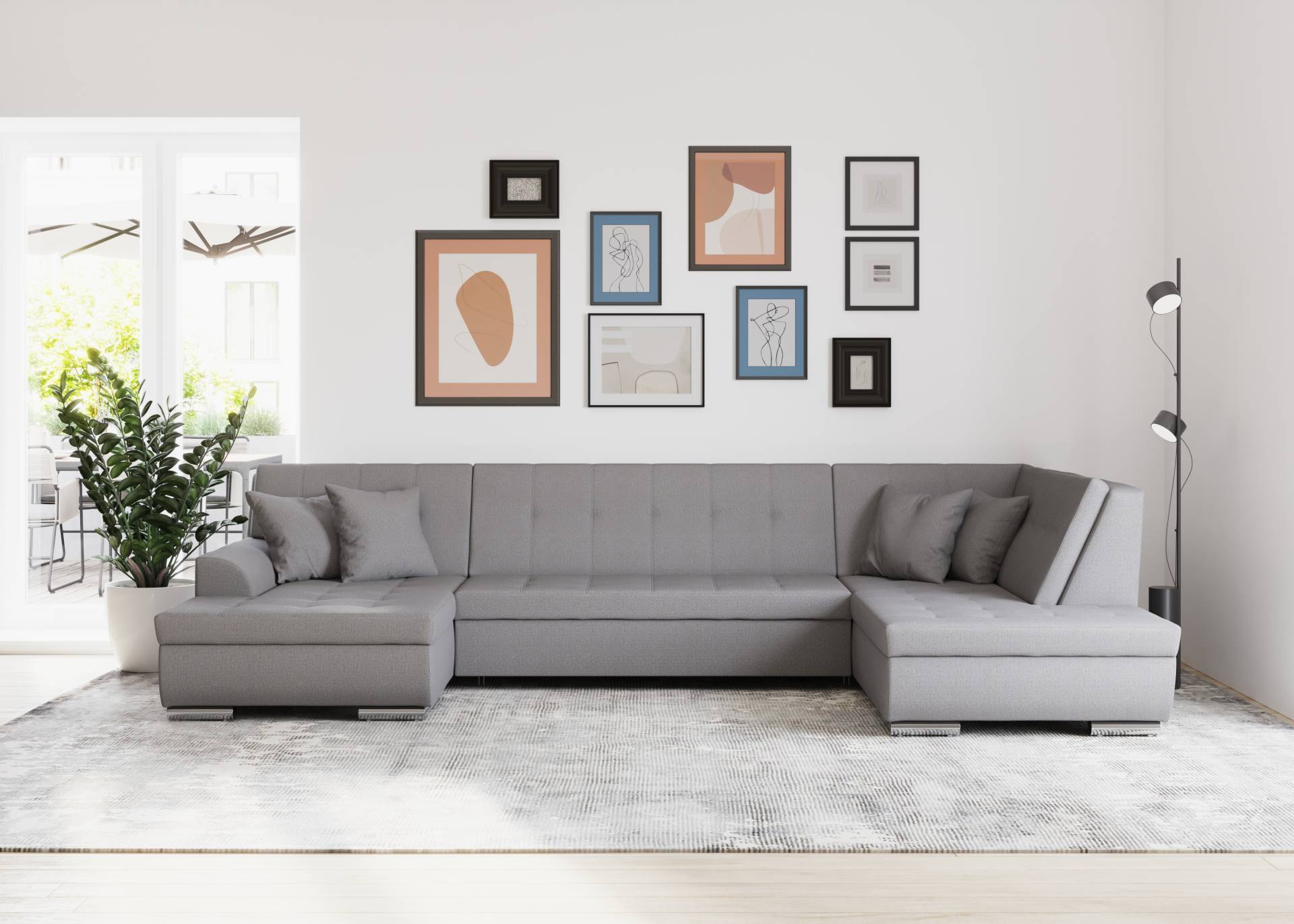 DOMO collection Wohnlandschaft »Treviso incl. Zierkissen, moderne Steppung, XXL: B/T/H: 364/201/83 cm«, wahlweise mit Bettfunktion, in vielen Bezugsarten auch in Cord U-Form DOMO collection Wohnlandschaft »Treviso incl. Zierkissen, moderne Steppung, XXL: B/T/H: 364/201/83 cm«, wahlweise mit Bettfunktion, in vielen Bezugsarten auch in Cord U-Form von DOMO collection