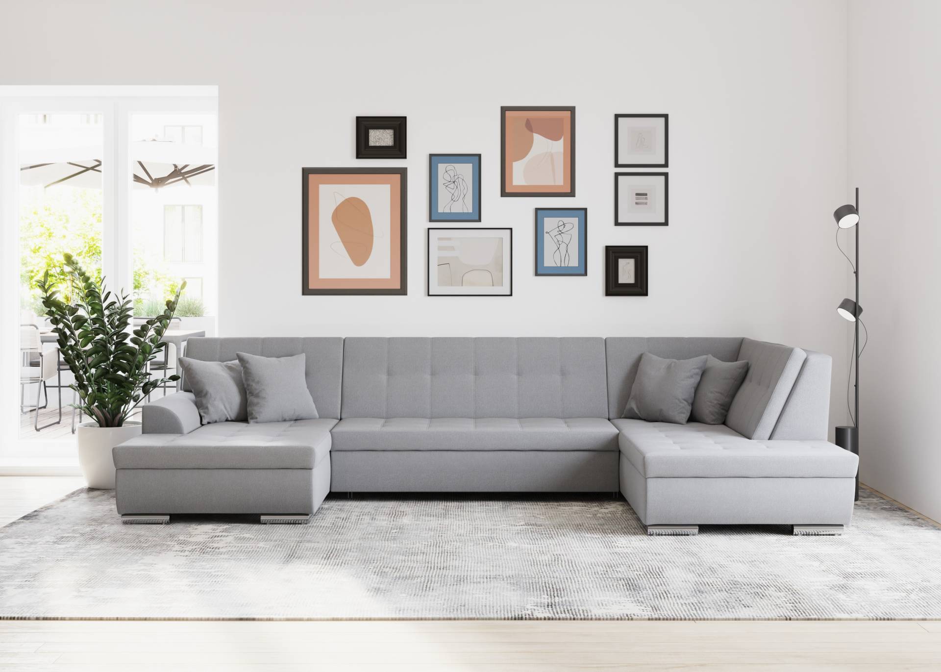 DOMO collection Wohnlandschaft »Treviso incl. Zierkissen, moderne Steppung, XXL: B/T/H: 364/201/83 cm«, wahlweise mit Bettfunktion, in vielen Bezugsarten auch in Cord U-Form DOMO collection Wohnlandschaft »Treviso incl. Zierkissen, moderne Steppung, XXL: B/T/H: 364/201/83 cm«, wahlweise mit Bettfunktion, in vielen Bezugsarten auch in Cord U-Form von DOMO collection