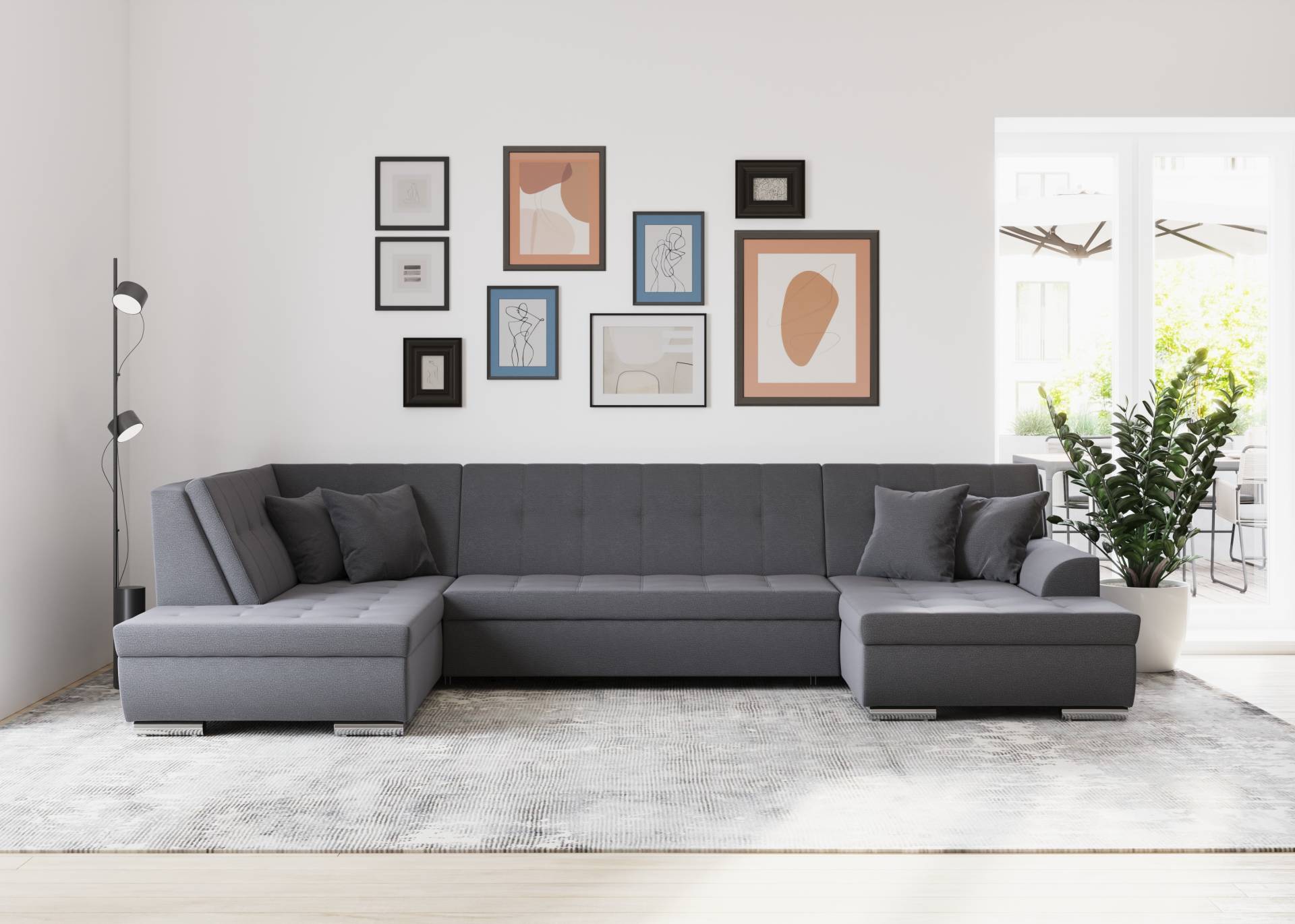 DOMO collection Wohnlandschaft »Treviso incl. Zierkissen, moderne Steppung, XXL: B/T/H: 364/201/83 cm«, wahlweise mit Bettfunktion, in vielen Bezugsarten auch in Cord U-Form DOMO collection Wohnlandschaft »Treviso incl. Zierkissen, moderne Steppung, XXL: B/T/H: 364/201/83 cm«, wahlweise mit Bettfunktion, in vielen Bezugsarten auch in Cord U-Form von DOMO collection