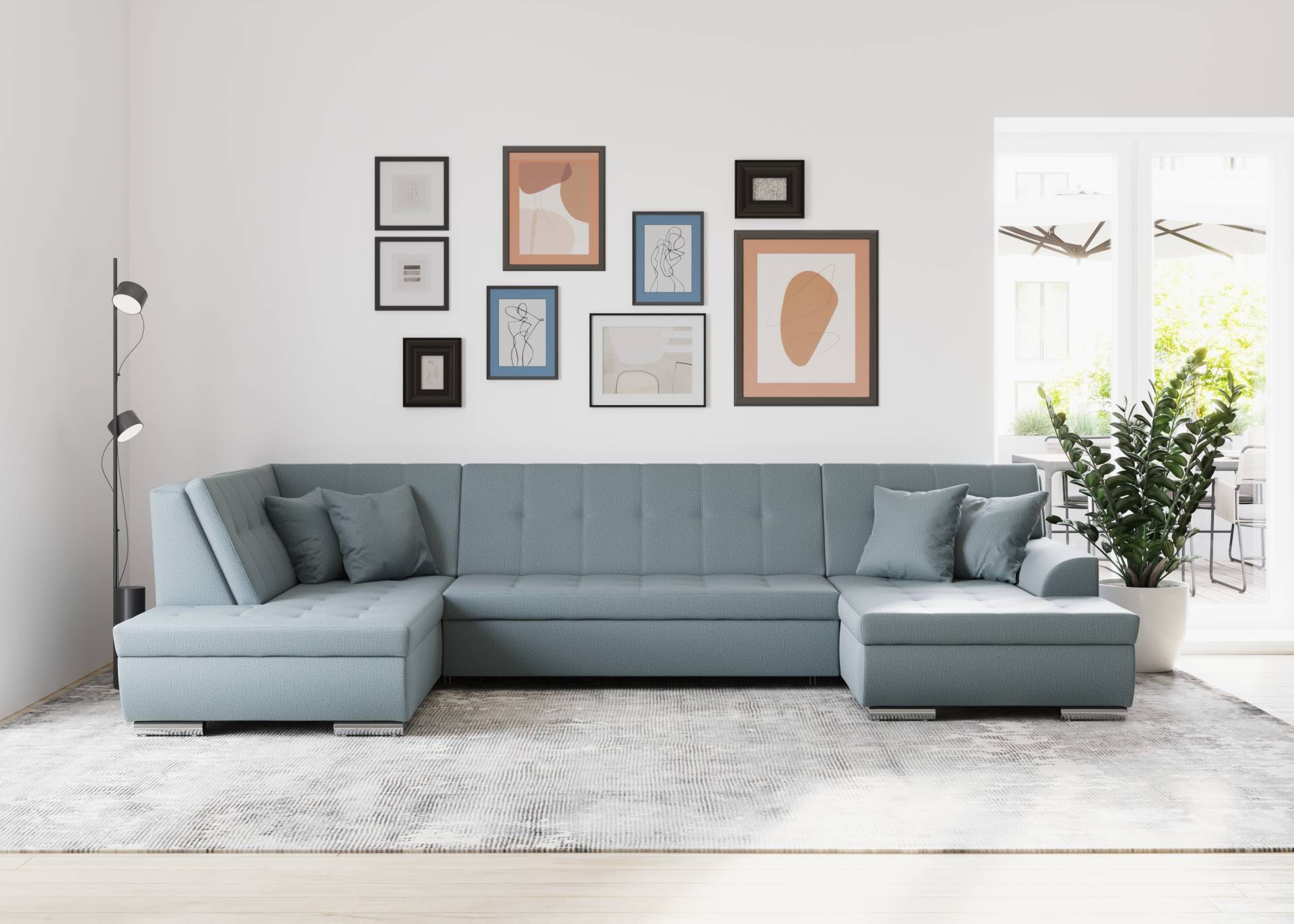 DOMO collection Wohnlandschaft »Treviso incl. Zierkissen, moderne Steppung, XXL: B/T/H: 364/201/83 cm«, wahlweise mit Bettfunktion, in vielen Bezugsarten auch in Cord U-Form DOMO collection Wohnlandschaft »Treviso incl. Zierkissen, moderne Steppung, XXL: B/T/H: 364/201/83 cm«, wahlweise mit Bettfunktion, in vielen Bezugsarten auch in Cord U-Form von DOMO collection