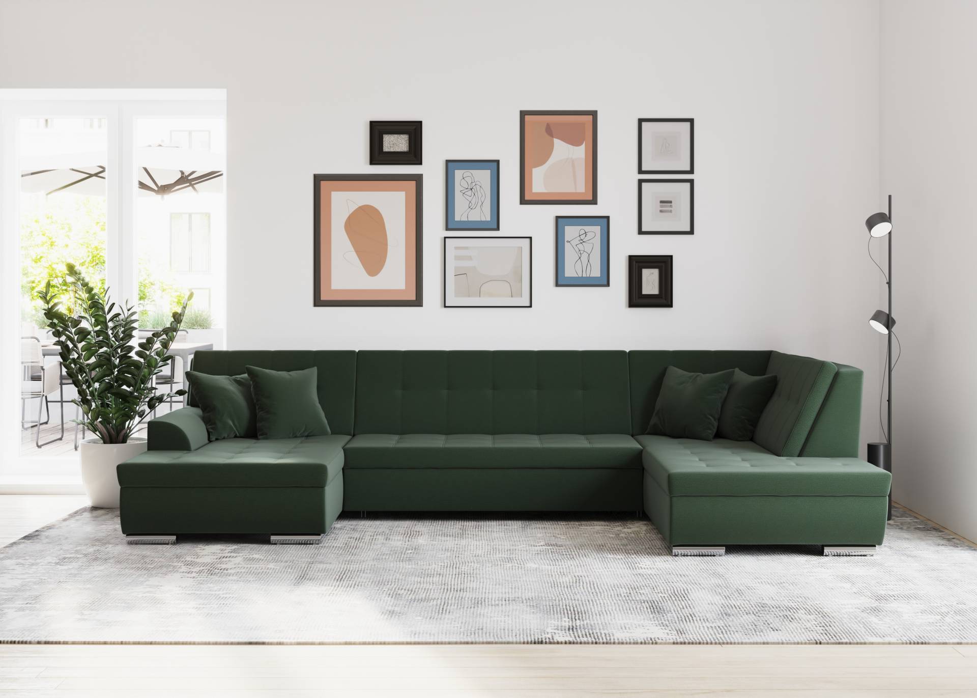 DOMO collection Wohnlandschaft »Treviso incl. Zierkissen, moderne Steppung, XXL: B/T/H: 364/201/83 cm«, wahlweise mit Bettfunktion, in vielen Bezugsarten auch in Cord U-Form DOMO collection Wohnlandschaft »Treviso incl. Zierkissen, moderne Steppung, XXL: B/T/H: 364/201/83 cm«, wahlweise mit Bettfunktion, in vielen Bezugsarten auch in Cord U-Form von DOMO collection