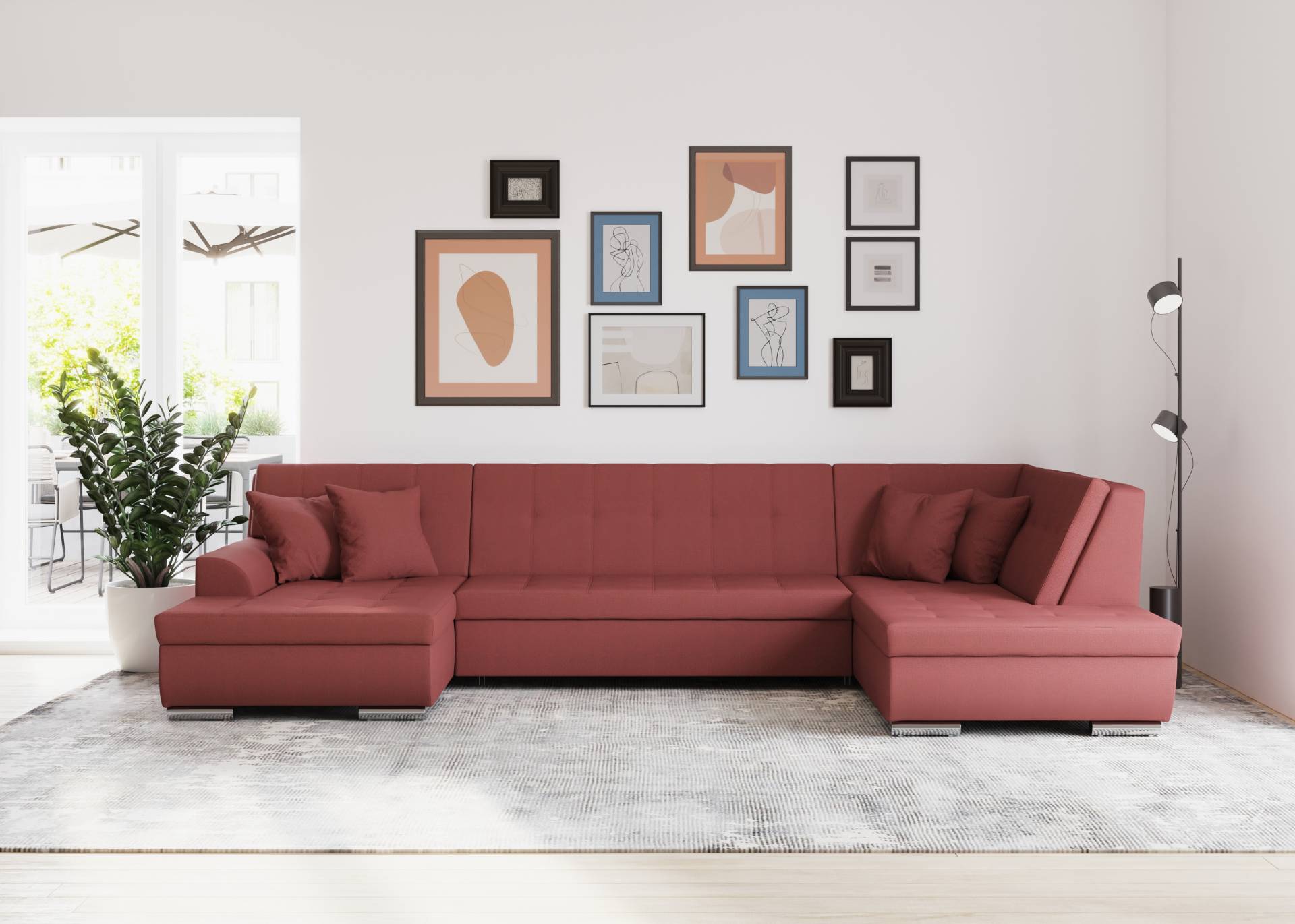 DOMO collection Wohnlandschaft »Treviso incl. Zierkissen, moderne Steppung, XXL: B/T/H: 364/201/83 cm«, wahlweise mit Bettfunktion, in vielen Bezugsarten auch in Cord U-Form DOMO collection Wohnlandschaft »Treviso incl. Zierkissen, moderne Steppung, XXL: B/T/H: 364/201/83 cm«, wahlweise mit Bettfunktion, in vielen Bezugsarten auch in Cord U-Form von DOMO collection