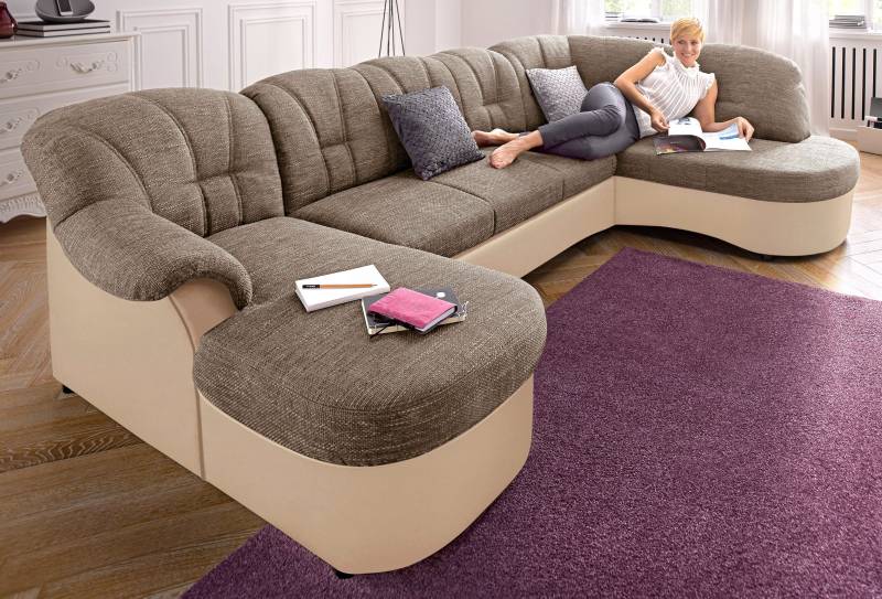 DOMO collection Wohnlandschaft »Flores auch in Leder-Bezug, B/T/H: 293/180/86 cm, U-Form«, (3 St.), wahlweise mit Bettfunktion, wahlweise mit Federkern DOMO collection Wohnlandschaft »Flores auch in Leder-Bezug, B/T/H: 293/180/86 cm, U-Form«, (3 St.), wahlweise mit Bettfunktion, wahlweise mit Federkern von DOMO collection
