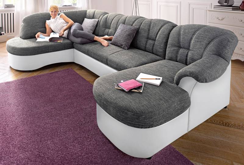 DOMO collection Wohnlandschaft »Flores auch in Leder-Bezug, B/T/H: 293/180/86 cm, U-Form«, (3 St.), wahlweise mit Bettfunktion, wahlweise mit Federkern DOMO collection Wohnlandschaft »Flores auch in Leder-Bezug, B/T/H: 293/180/86 cm, U-Form«, (3 St.), wahlweise mit Bettfunktion, wahlweise mit Federkern von DOMO collection