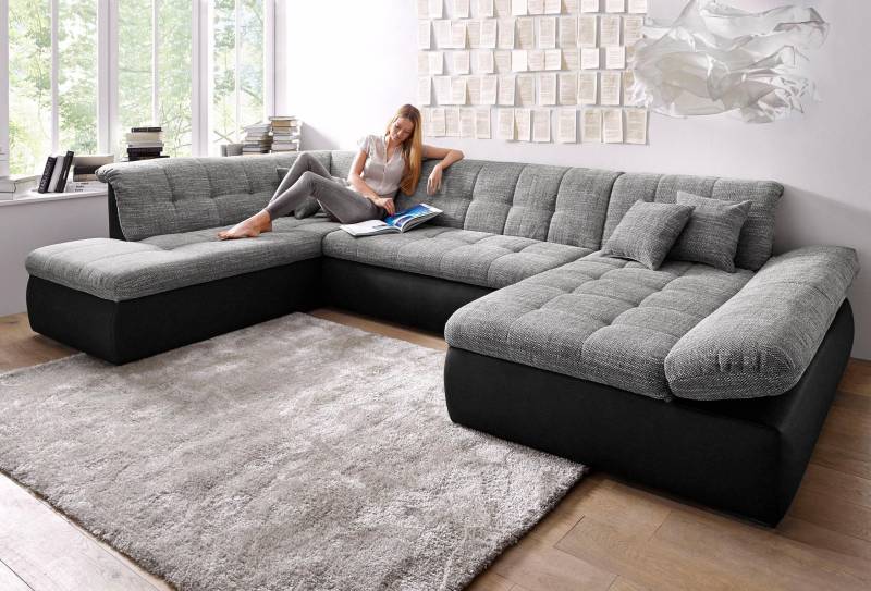 DOMO collection Wohnlandschaft »Moric U-Form auch in Cord«, im XXL-Format, wahlweise mit Bettfunktion und Armlehnenverstellung von DOMO collection