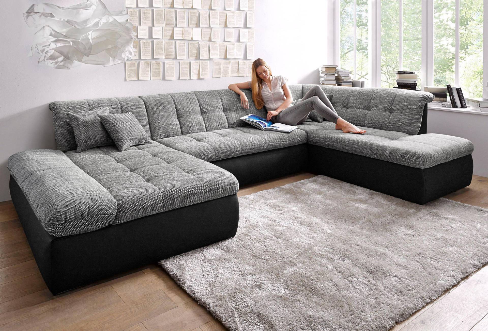 DOMO collection Wohnlandschaft »Moric U-Form auch in Cord«, im XXL-Format, wahlweise mit Bettfunktion und Armlehnenverstellung von DOMO collection