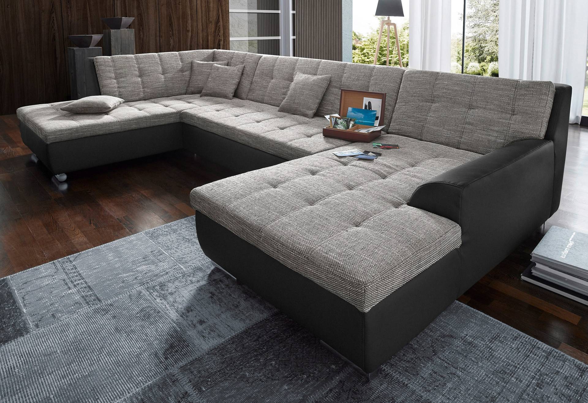 DOMO collection Wohnlandschaft »Treviso incl. Zierkissen, moderne Steppung, XXL: B/T/H: 364/201/83 cm«, wahlweise mit Bettfunktion, in vielen Bezugsarten auch in Cord U-Form DOMO collection Wohnlandschaft »Treviso incl. Zierkissen, moderne Steppung, XXL: B/T/H: 364/201/83 cm«, wahlweise mit Bettfunktion, in vielen Bezugsarten auch in Cord U-Form von DOMO collection