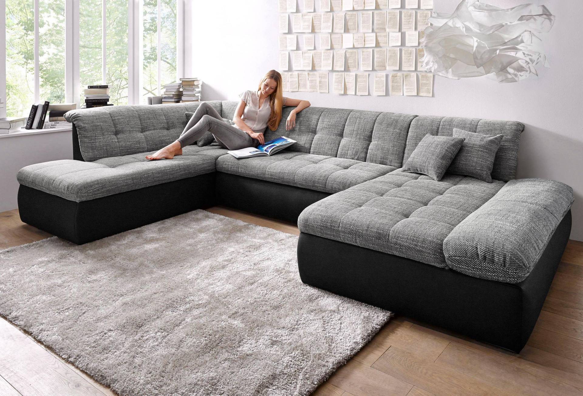 DOMO collection Wohnlandschaft »Moric U-Form auch in Cord«, im XXL-Format, wahlweise mit Bettfunktion und Armlehnenverstellung von DOMO collection