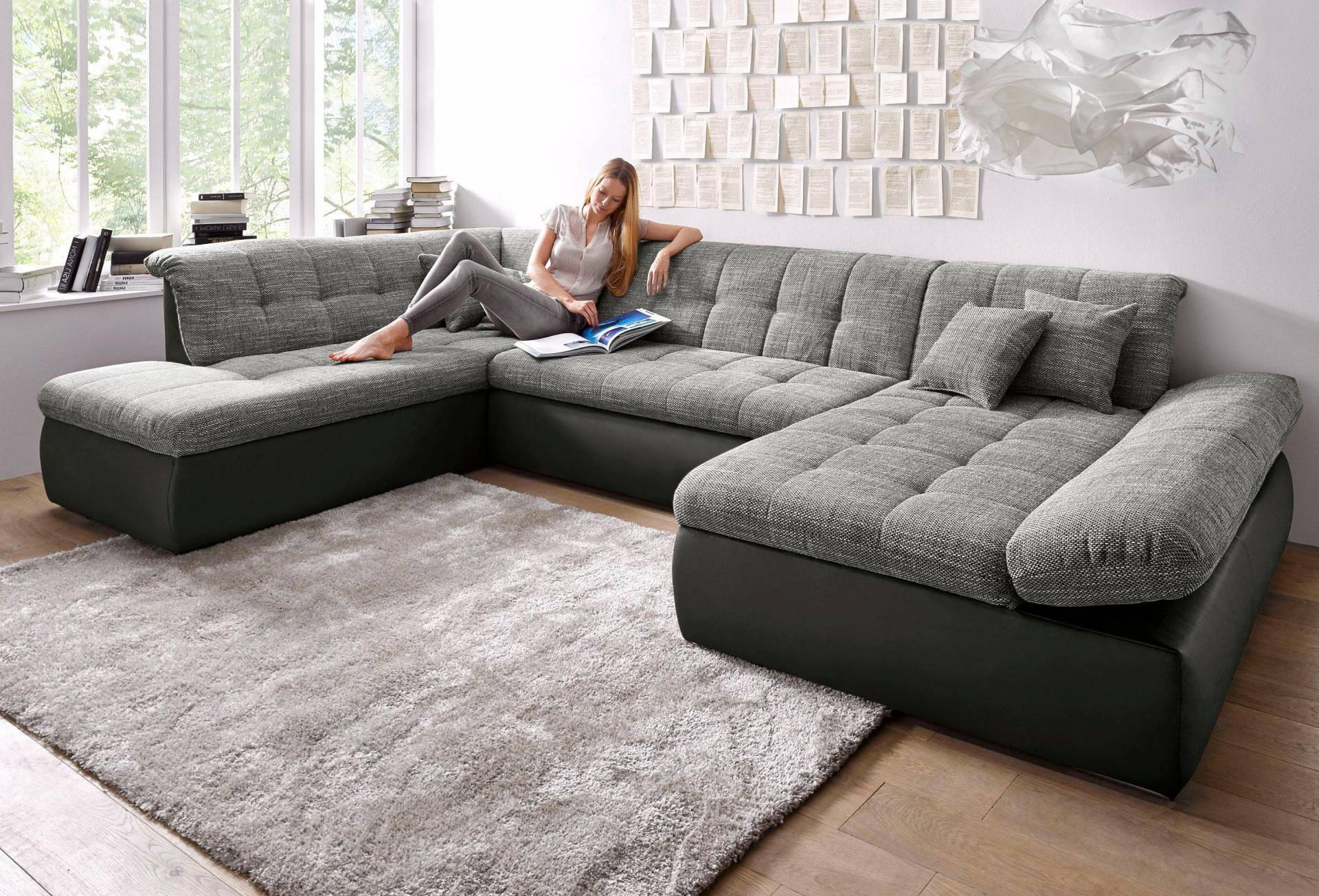 DOMO collection Wohnlandschaft »Moric U-Form auch in Cord«, im XXL-Format, wahlweise mit Bettfunktion und Armlehnenverstellung von DOMO collection