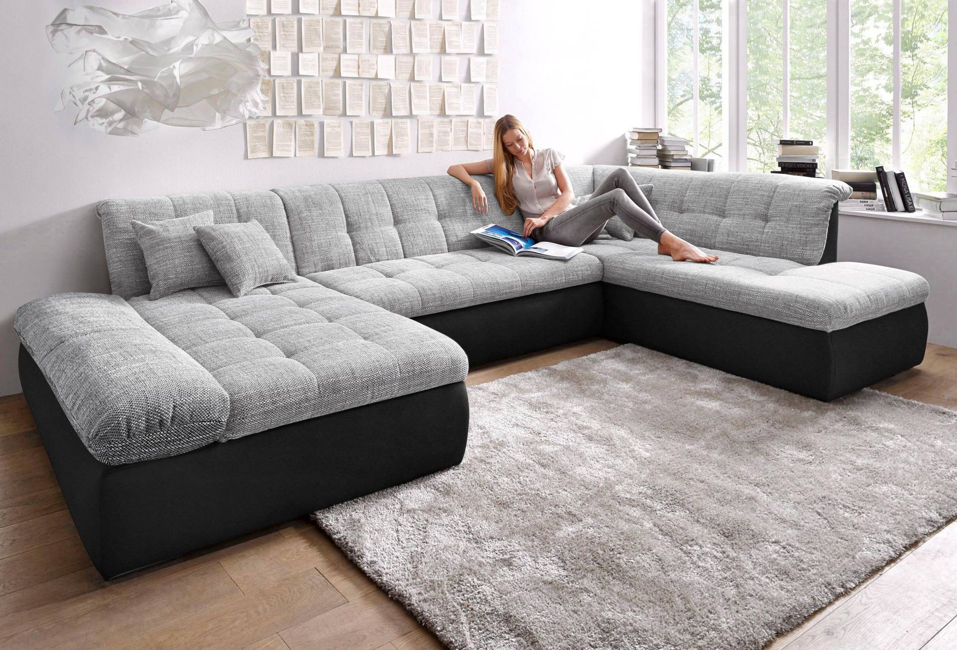 DOMO collection Wohnlandschaft »Moric U-Form auch in Cord«, im XXL-Format, wahlweise mit Bettfunktion und Armlehnenverstellung von DOMO collection