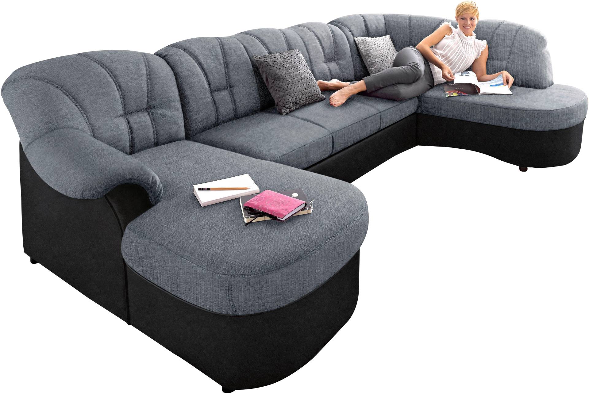 DOMO collection Wohnlandschaft »Flores auch in Leder-Bezug, B/T/H: 293/180/86 cm, U-Form«, (3 St.), wahlweise mit Bettfunktion, wahlweise mit Federkern DOMO collection Wohnlandschaft »Flores auch in Leder-Bezug, B/T/H: 293/180/86 cm, U-Form«, (3 St.), wahlweise mit Bettfunktion, wahlweise mit Federkern von DOMO collection