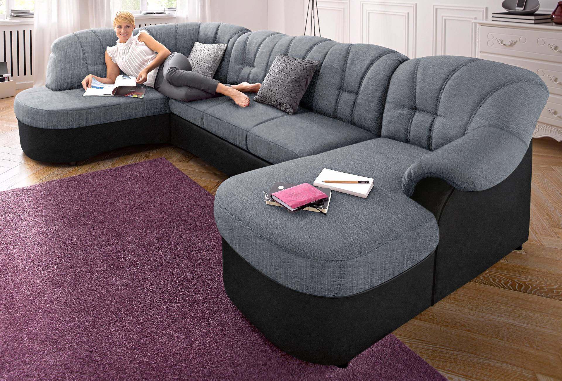 DOMO collection Wohnlandschaft »Flores auch in Leder-Bezug, B/T/H: 293/180/86 cm, U-Form«, (3 St.), wahlweise mit Bettfunktion, wahlweise mit Federkern DOMO collection Wohnlandschaft »Flores auch in Leder-Bezug, B/T/H: 293/180/86 cm, U-Form«, (3 St.), wahlweise mit Bettfunktion, wahlweise mit Federkern von DOMO collection