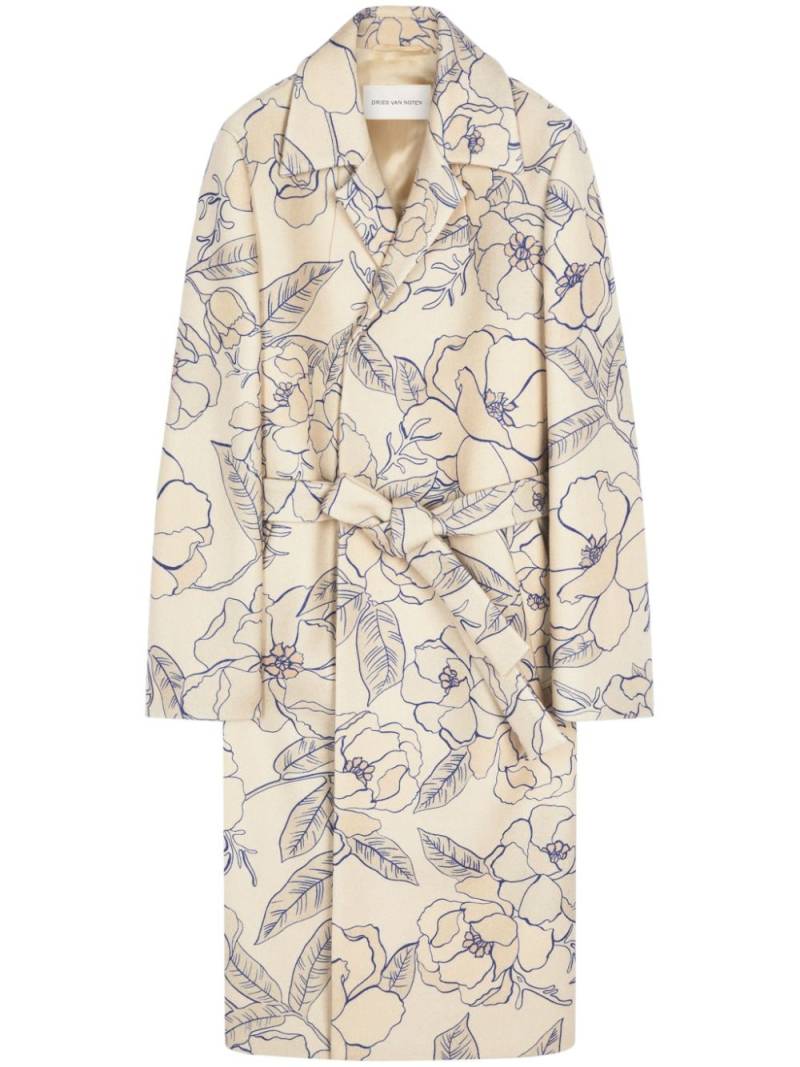 DRIES VAN NOTEN floral-print belted coat - Neutrals von DRIES VAN NOTEN