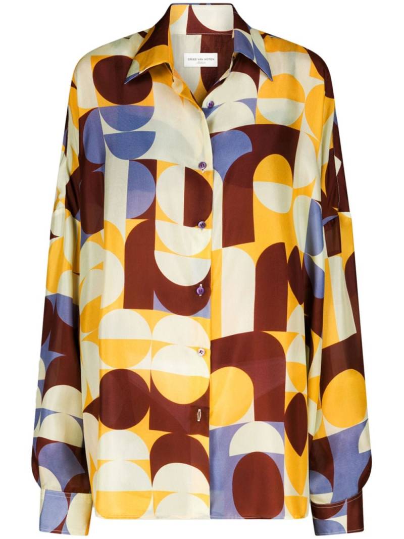 DRIES VAN NOTEN geometric-print silk shirt - Yellow von DRIES VAN NOTEN