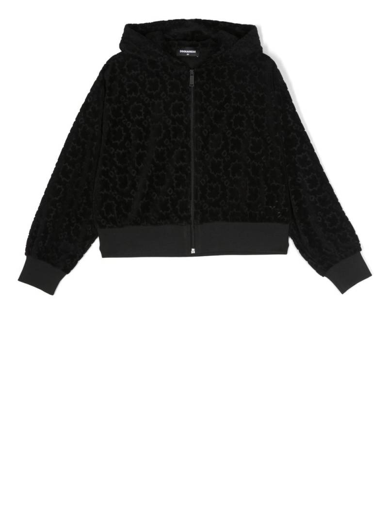 DSQUARED2 KIDS logo-embossed velvet zipped hoodie - Black von DSQUARED2 KIDS