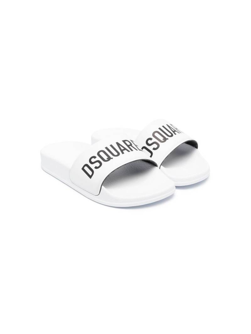 DSQUARED2 KIDS logo-print slip-on slides - White von DSQUARED2 KIDS