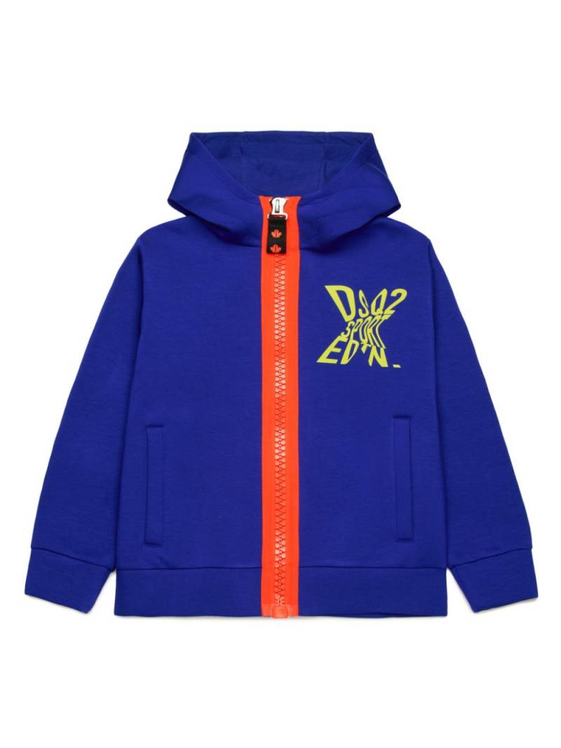 DSQUARED2 KIDS logo-print zip-up cotton hoodie - Blue von DSQUARED2 KIDS