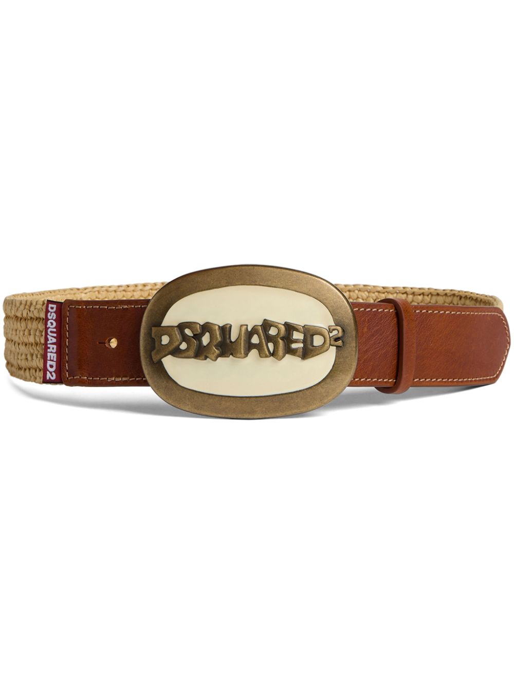 DSQUARED2 logo-buckle raffia belt - Brown