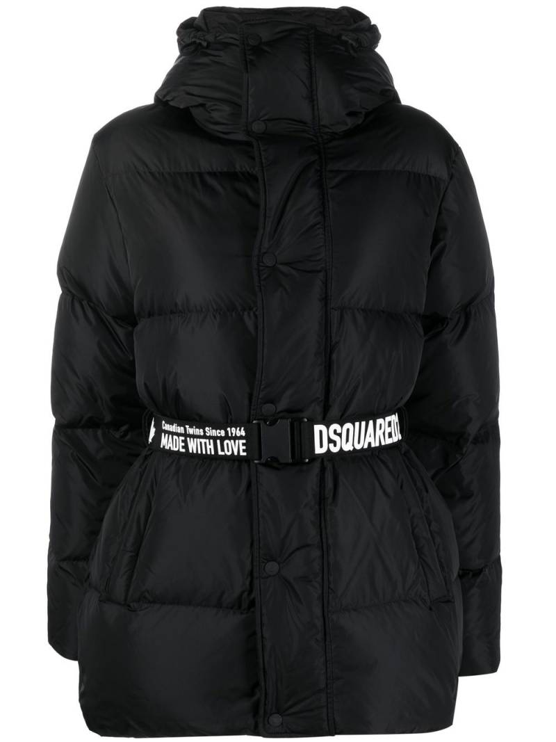 DSQUARED2 logo-print belted puffer - Black von DSQUARED2