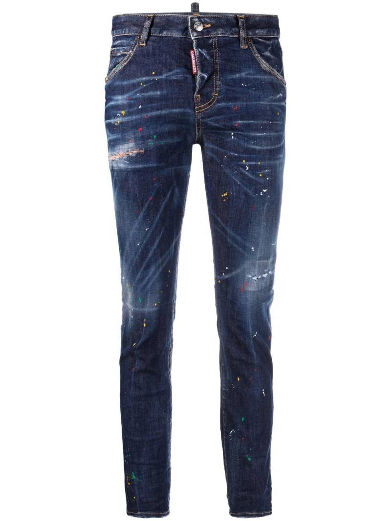 DSQUARED2 paint-splatter cropped jeans - Blue von DSQUARED2