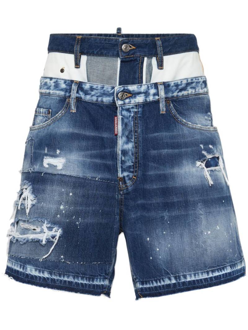 DSQUARED2 panelled distressed-effect denim shorts - Blue von DSQUARED2