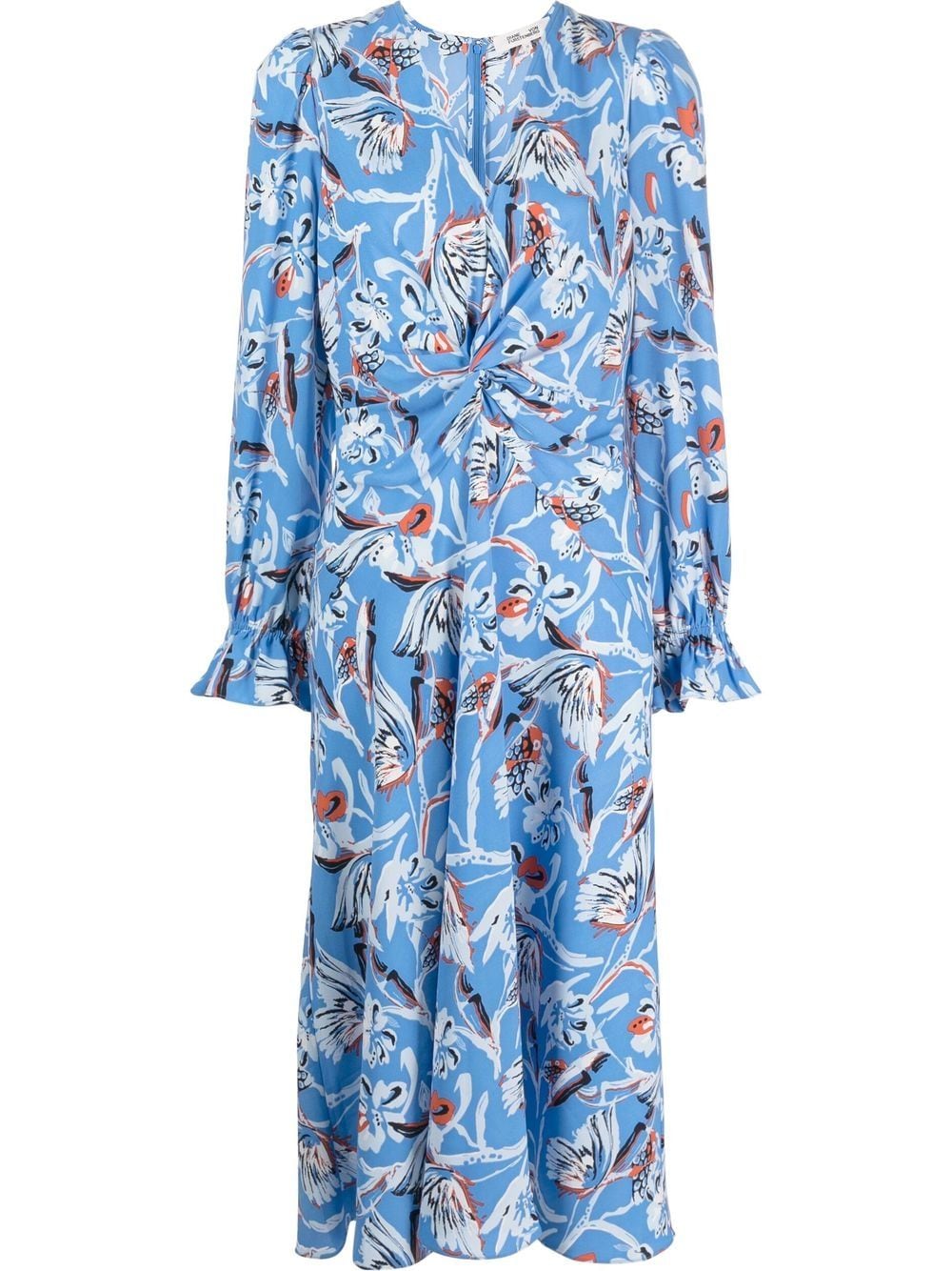 DVF Diane von Furstenberg Anaba floral-print gathered dress - Blue von DVF Diane von Furstenberg