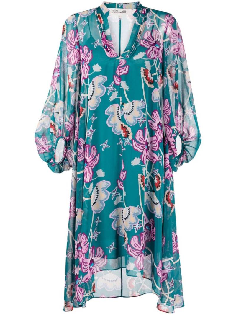 DVF Diane von Furstenberg Ileana Ocean Tide-print chiffon dress - Green von DVF Diane von Furstenberg