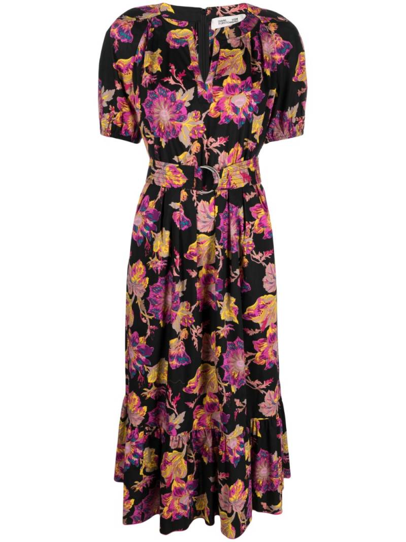 DVF Diane von Furstenberg floral-print belted-waist dress - Black von DVF Diane von Furstenberg