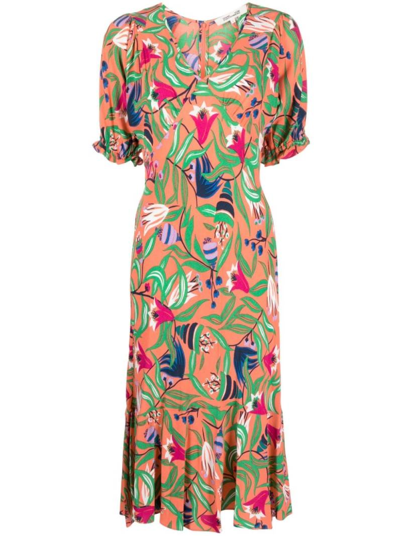 DVF Diane von Furstenberg floral-print fluted midi dress - Orange von DVF Diane von Furstenberg