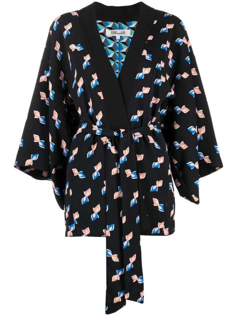 DVF Diane von Furstenberg graphic-print belted kimono - Blue von DVF Diane von Furstenberg