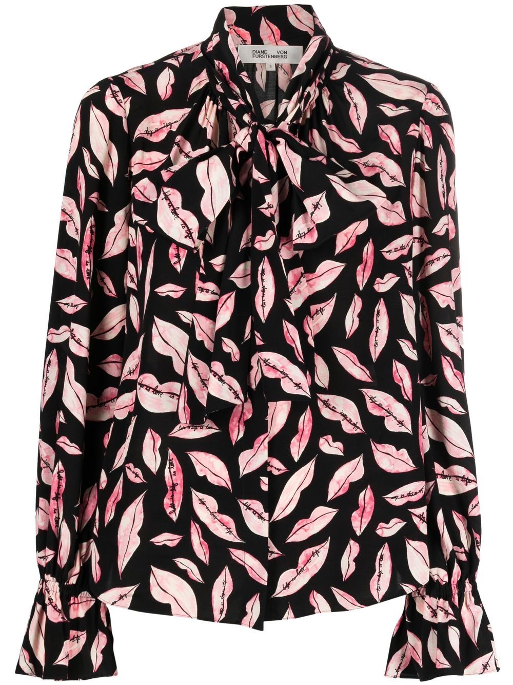 DVF Diane von Furstenberg lips-print pussy-bow blouse - Black von DVF Diane von Furstenberg