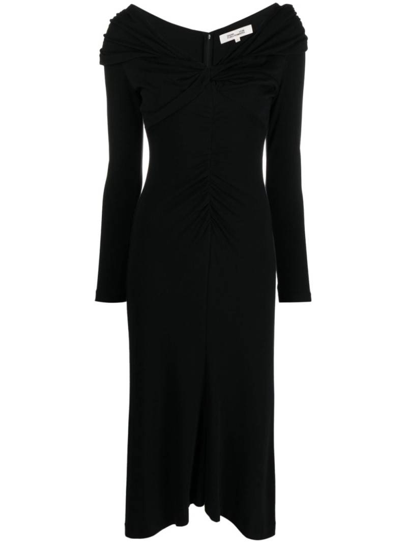 DVF Diane von Furstenberg ruched-detailing V-neck midi dress - Black von DVF Diane von Furstenberg